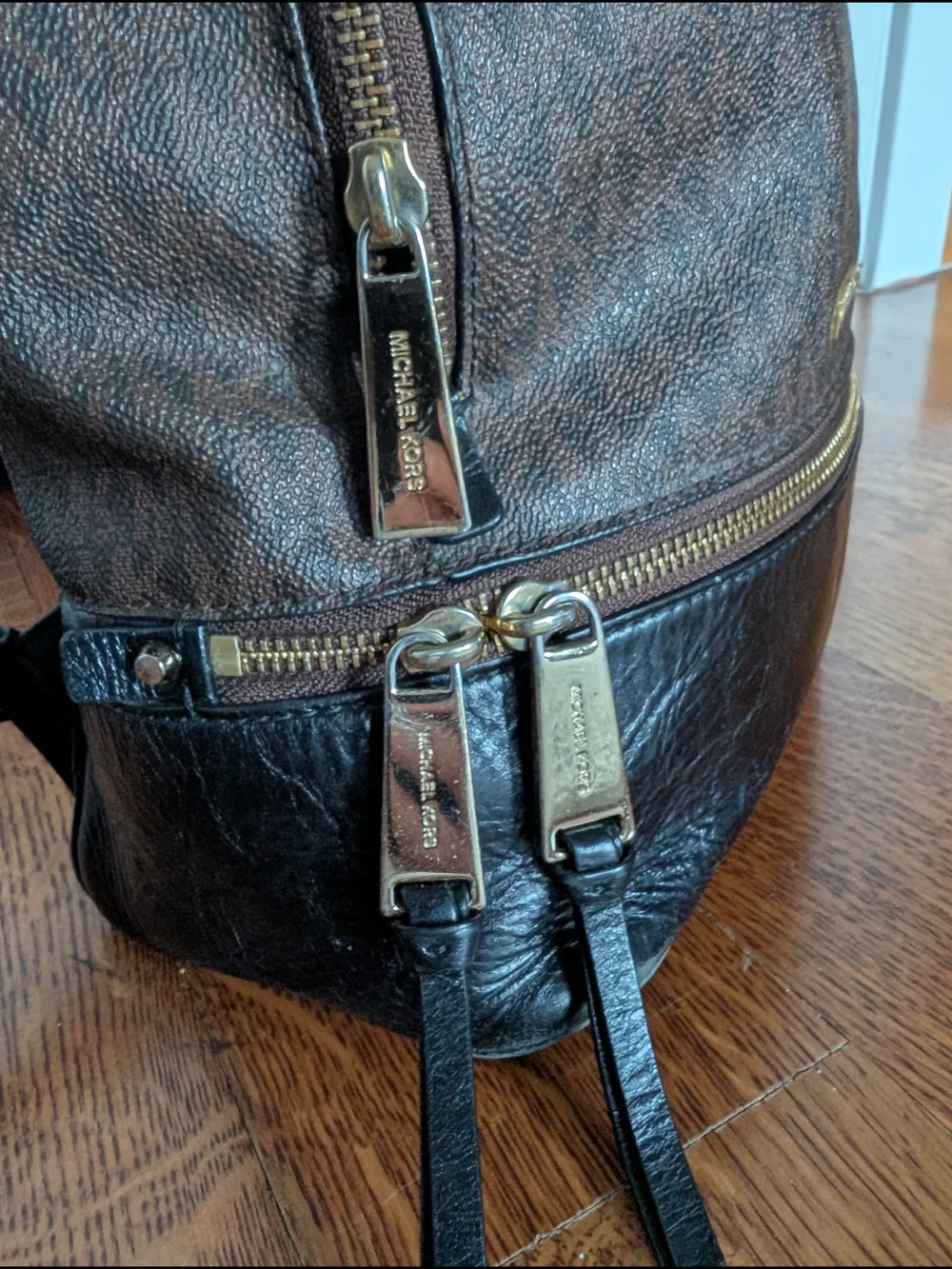Michael Kors Brown & Black Monogram Logo Backpack w Wallet
